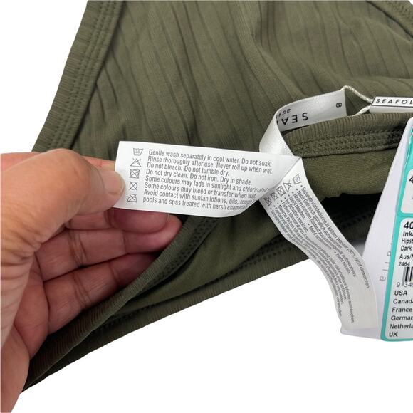 Seafolly Inka Rib Hipster Bikini Bottom Dark Olive Size 4 - Picture 8 of 10